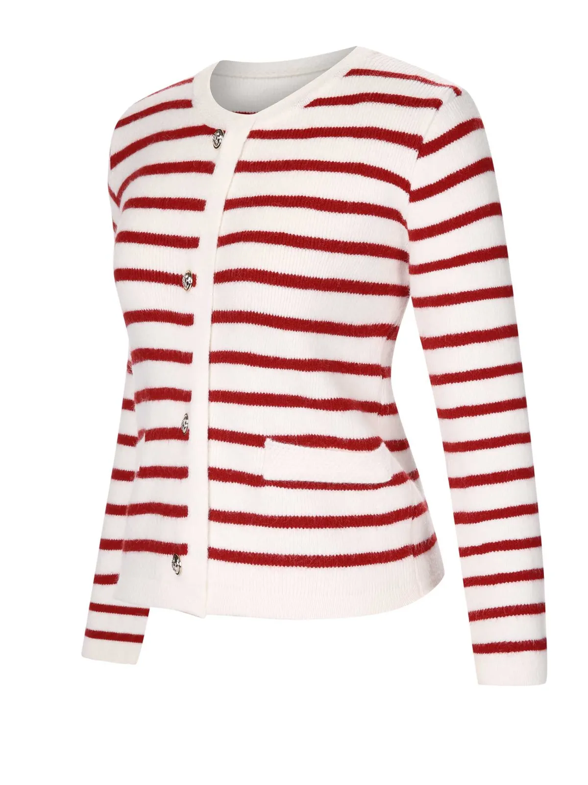 Clearance Retro Stage 1930s Contrast Striped Long Sleeve Knitted Cardigan