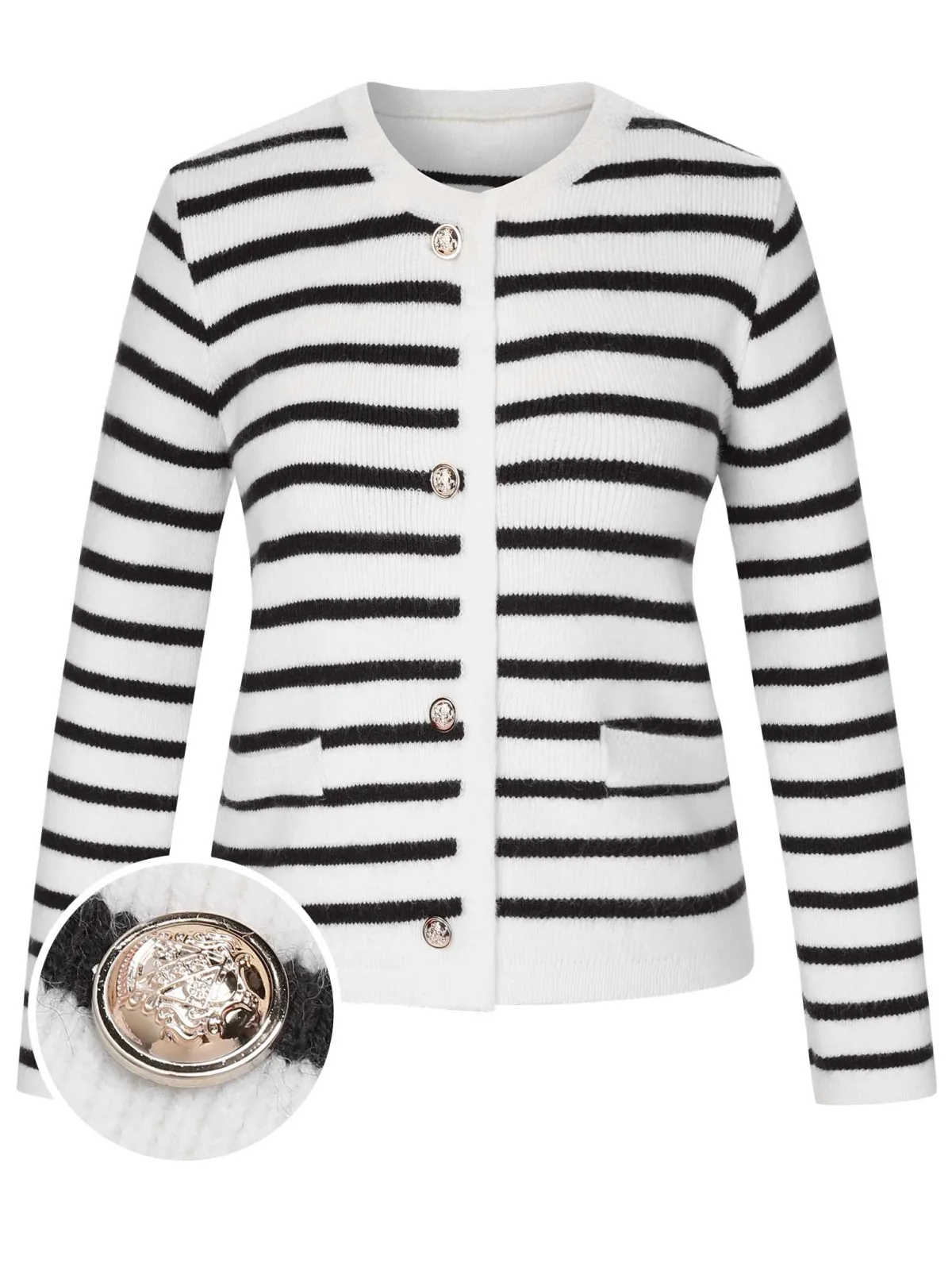 Clearance Retro Stage 1930s Contrast Striped Long Sleeve Knitted Cardigan