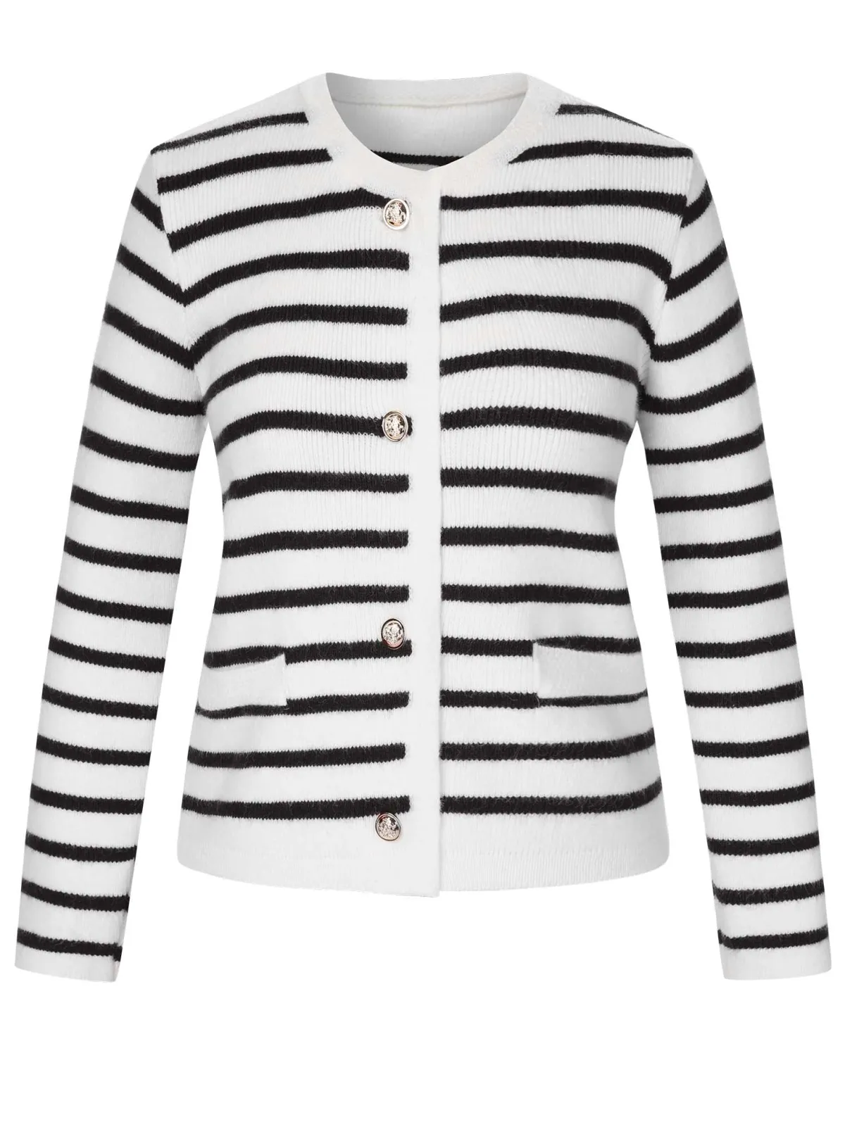 Clearance Retro Stage 1930s Contrast Striped Long Sleeve Knitted Cardigan