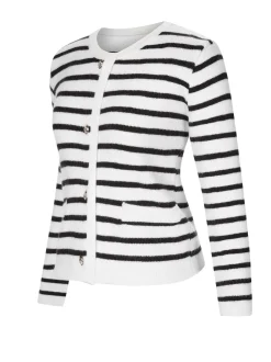 Clearance Retro Stage 1930s Contrast Striped Long Sleeve Knitted Cardigan