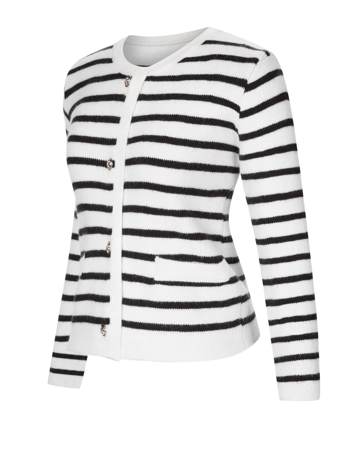 Clearance Retro Stage 1930s Contrast Striped Long Sleeve Knitted Cardigan