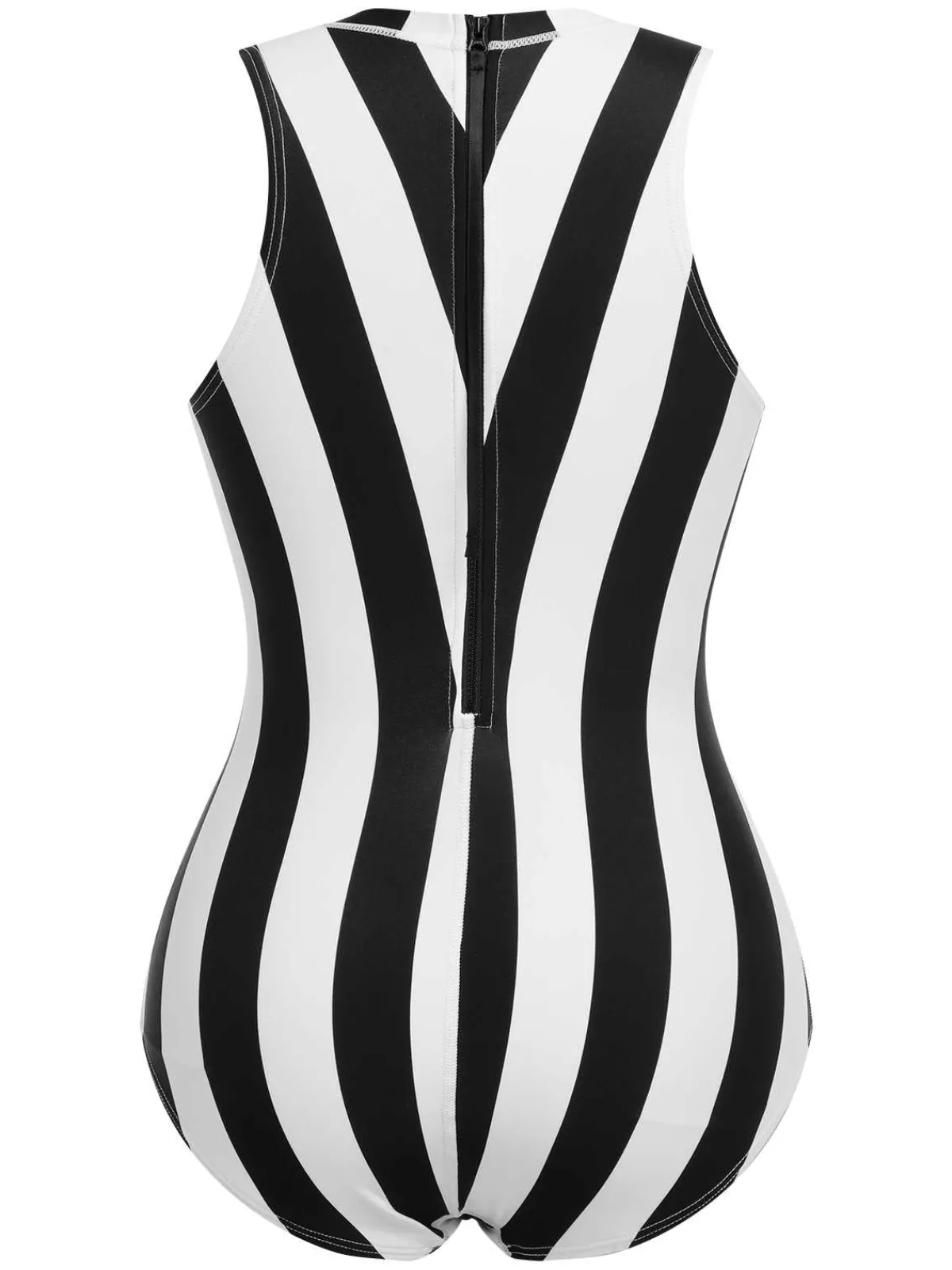 Fashion Retro Stage 1950s Contrast Stripes Triangle One-Piece Swimsuit Black & White