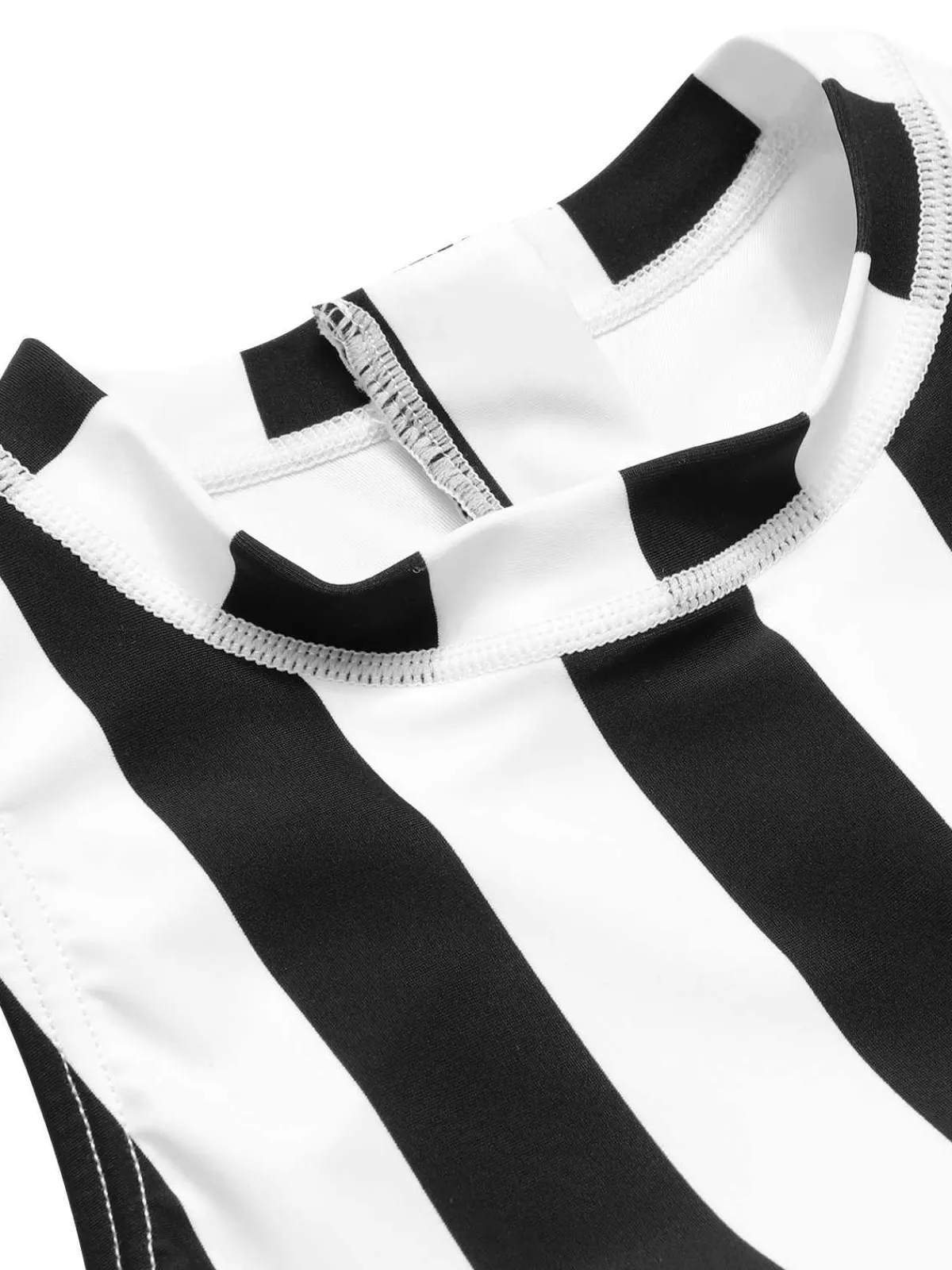 Fashion Retro Stage 1950s Contrast Stripes Triangle One-Piece Swimsuit Black & White