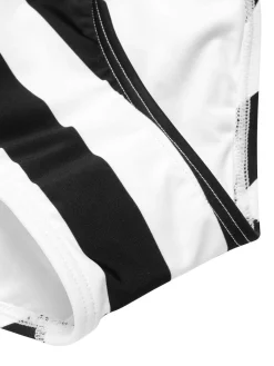 Fashion Retro Stage 1950s Contrast Stripes Triangle One-Piece Swimsuit Black & White