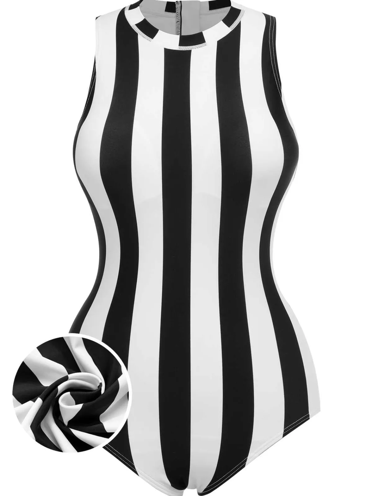 Hot Retro Stage 1950s Contrast Stripes Triangle One-Piece Swimsuit