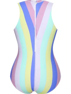 Hot Retro Stage 1950s Contrast Stripes Triangle One-Piece Swimsuit