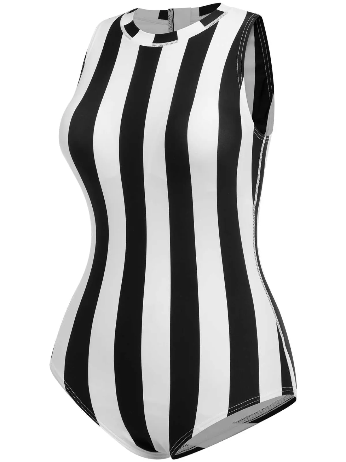 Hot Retro Stage 1950s Contrast Stripes Triangle One-Piece Swimsuit