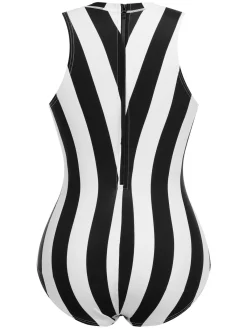 Hot Retro Stage 1950s Contrast Stripes Triangle One-Piece Swimsuit