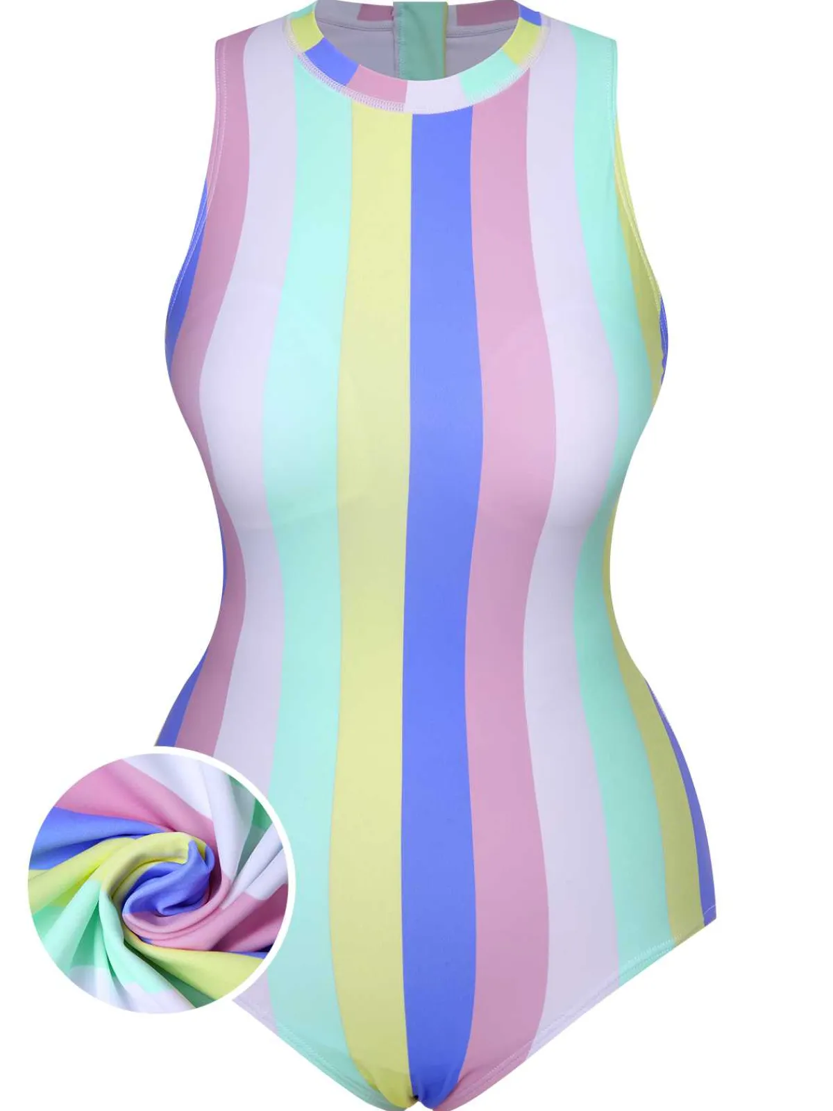 Hot Retro Stage 1950s Contrast Stripes Triangle One-Piece Swimsuit