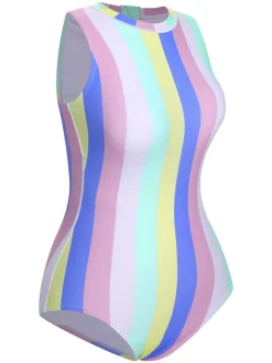 Hot Retro Stage 1950s Contrast Stripes Triangle One-Piece Swimsuit