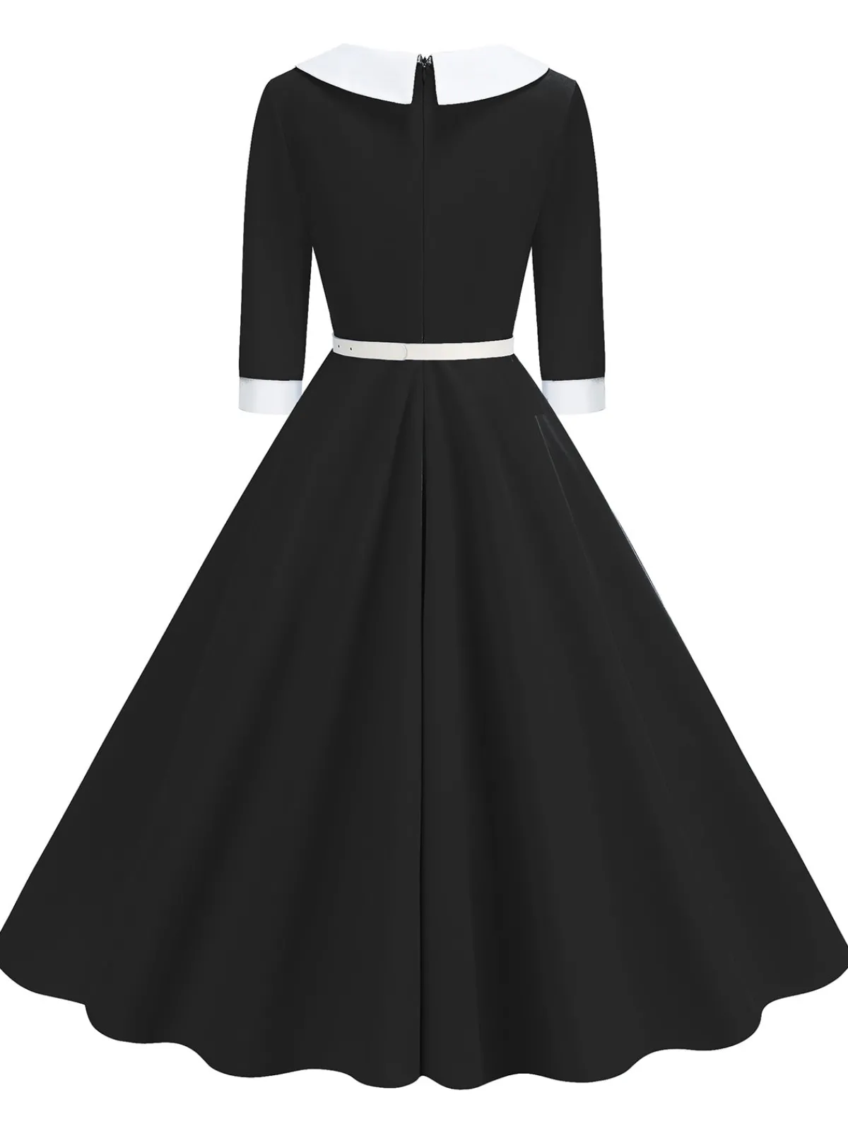 Clearance Retro Stage 1950s Contrast Tie Neck Belted Lapel Dress