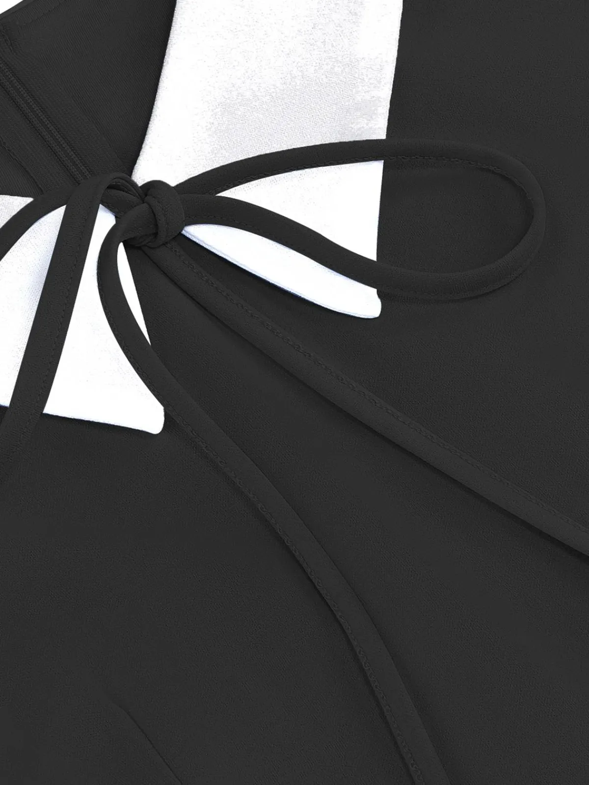 Clearance Retro Stage 1950s Contrast Tie Neck Belted Lapel Dress