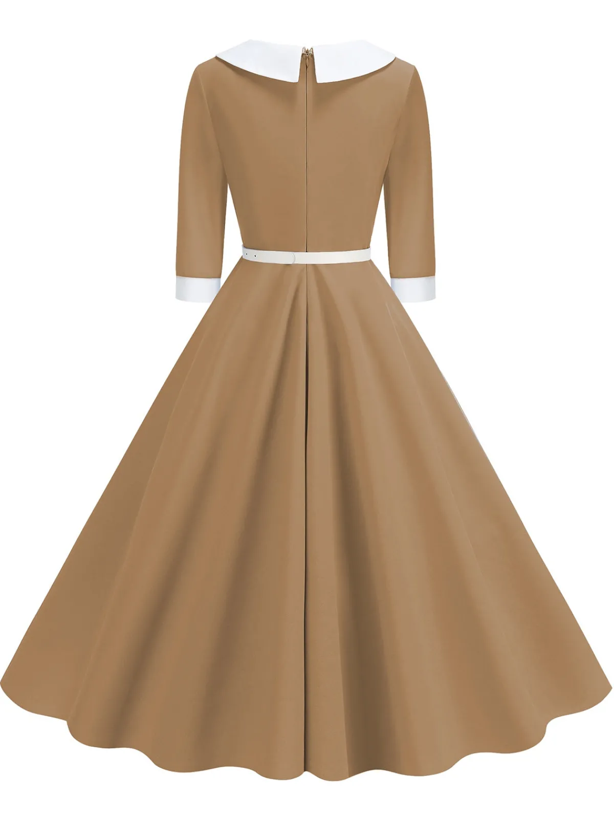 Clearance Retro Stage 1950s Contrast Tie Neck Belted Lapel Dress