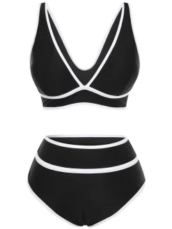 Outlet Retro Stage 1950s Contrast Trim High Waist Bikini Set