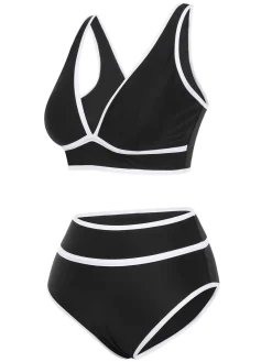 Outlet Retro Stage 1950s Contrast Trim High Waist Bikini Set