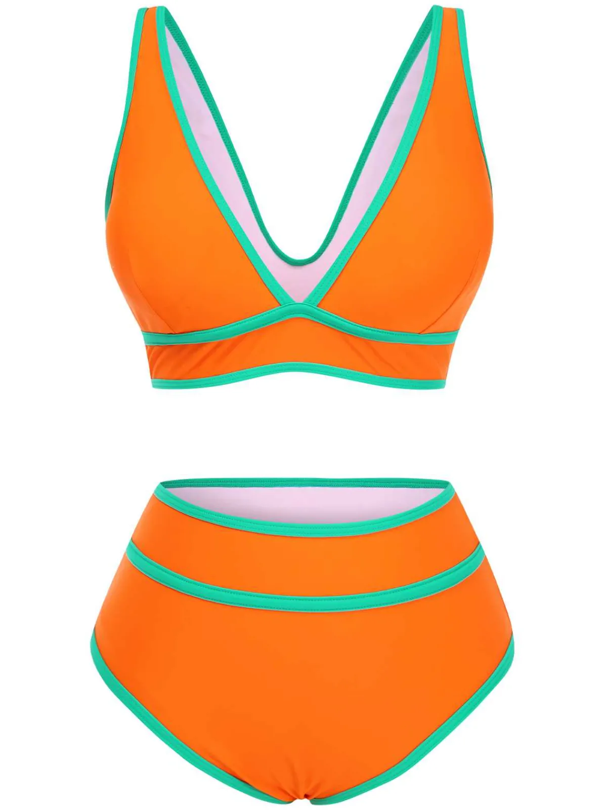 Outlet Retro Stage 1950s Contrast Trim High Waist Bikini Set