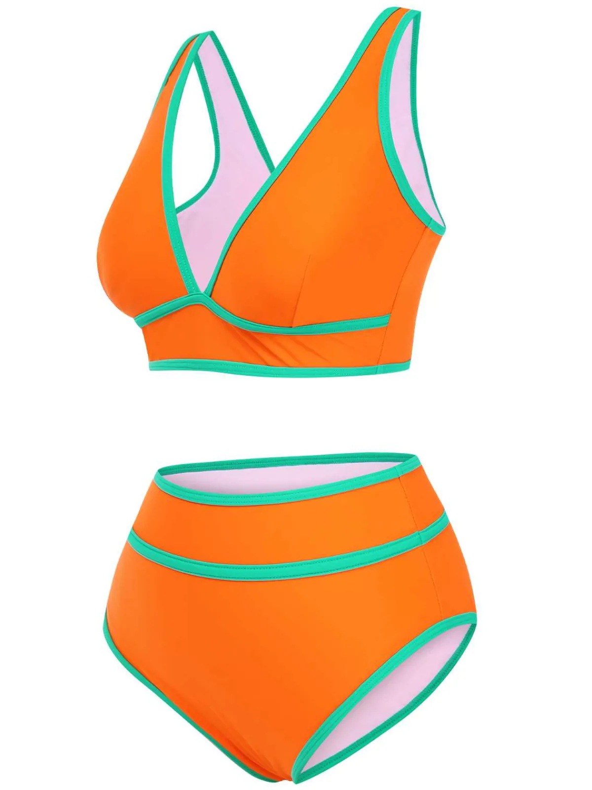 Outlet Retro Stage 1950s Contrast Trim High Waist Bikini Set