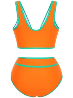 Outlet Retro Stage 1950s Contrast Trim High Waist Bikini Set