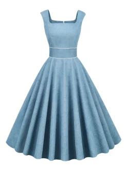 Outlet Retro Stage 1950s Corduroy Solid Vintage Dress