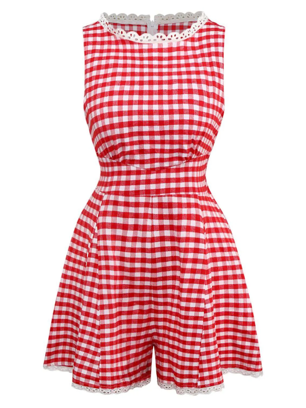 Outlet Retro Stage 1950s Cotton Lace Patchwork Gingham Plaid Romper