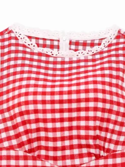 Outlet Retro Stage 1950s Cotton Lace Patchwork Gingham Plaid Romper