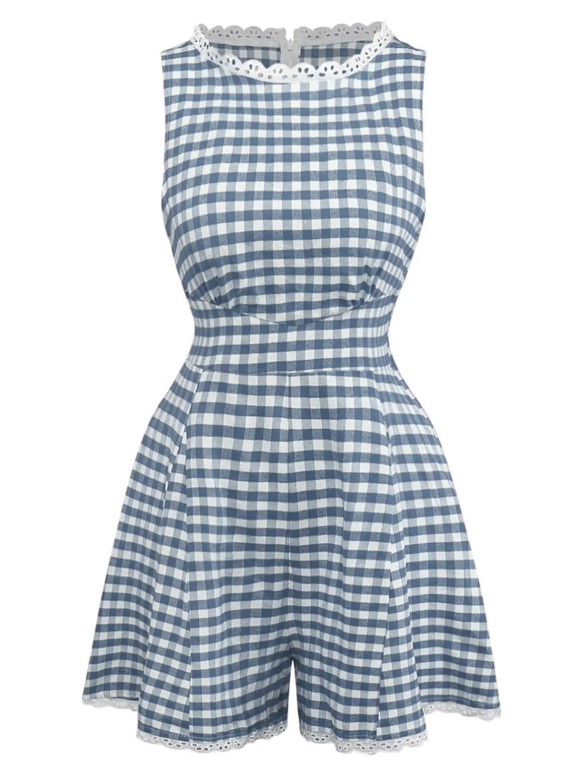 Outlet Retro Stage 1950s Cotton Lace Patchwork Gingham Plaid Romper