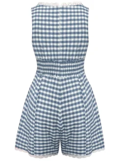 Outlet Retro Stage 1950s Cotton Lace Patchwork Gingham Plaid Romper