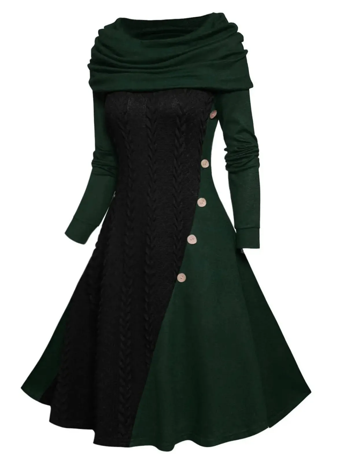 Sale Retro Stage 1950s Cowl Neck Knit Patchwork Swing Dress