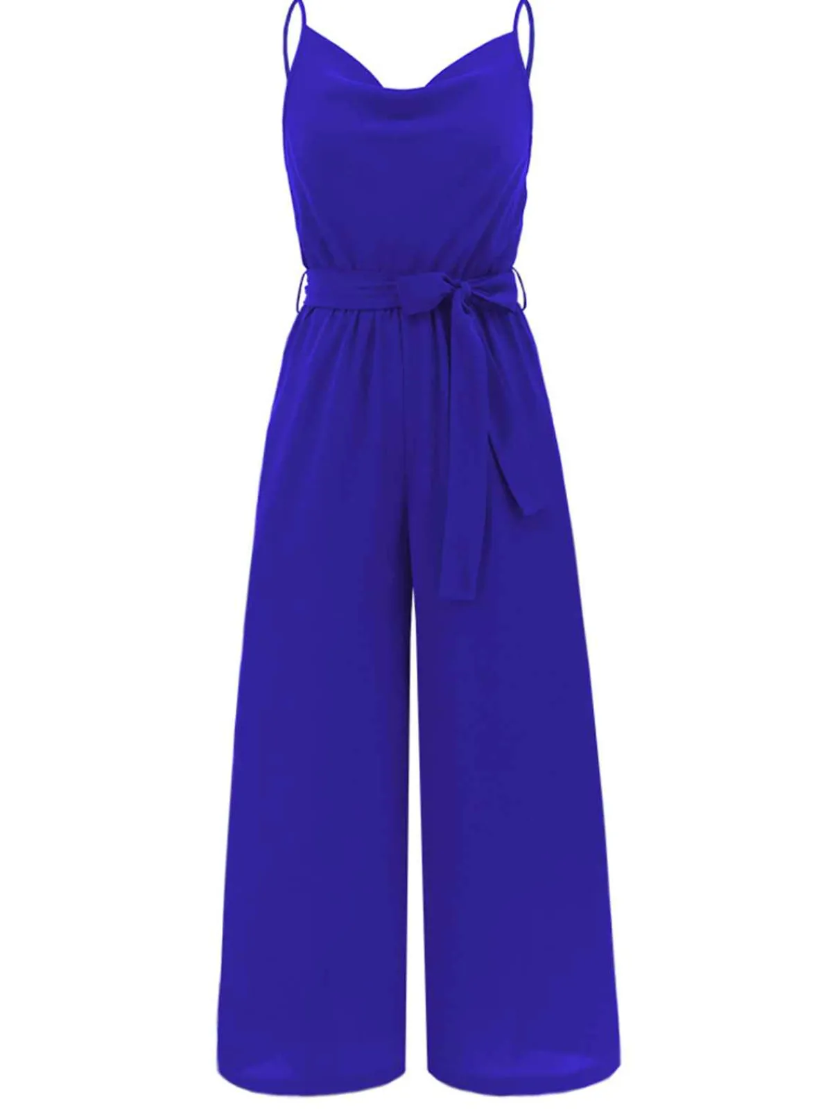 Hot Retro Stage 1930s Cowl Neck Spaghetti Strap Solid Belted Jumpsuit