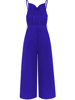 Hot Retro Stage 1930s Cowl Neck Spaghetti Strap Solid Belted Jumpsuit