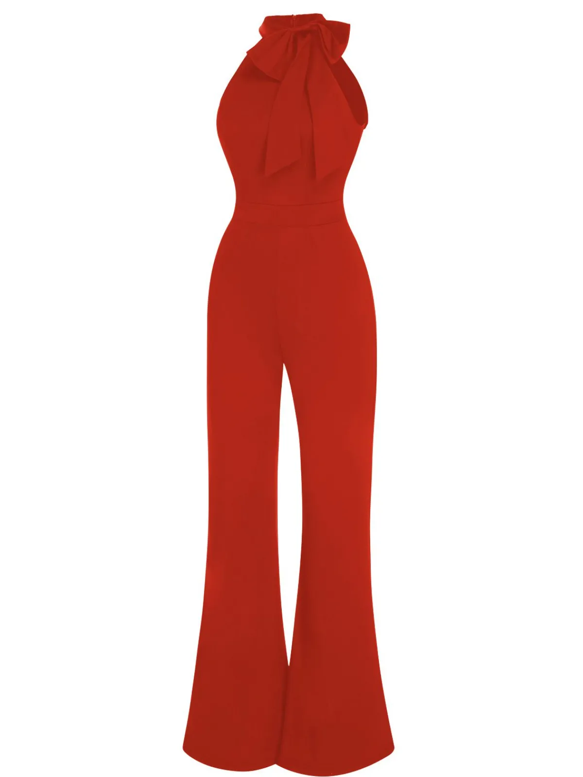 Outlet Retro Stage 1960s Crewl Halter Bow Solid Jumpsuit