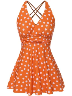 Online Retro Stage 1930s Cross Straps Polka Dots Swimsuit