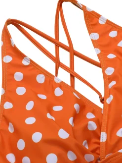 Online Retro Stage 1930s Cross Straps Polka Dots Swimsuit