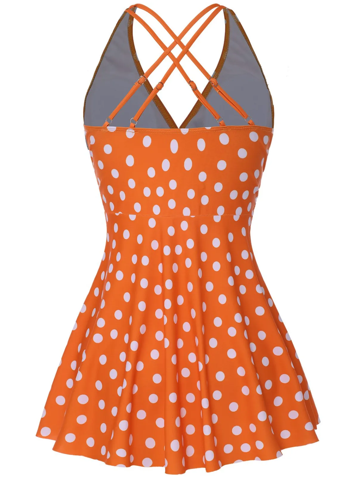 Online Retro Stage 1930s Cross Straps Polka Dots Swimsuit