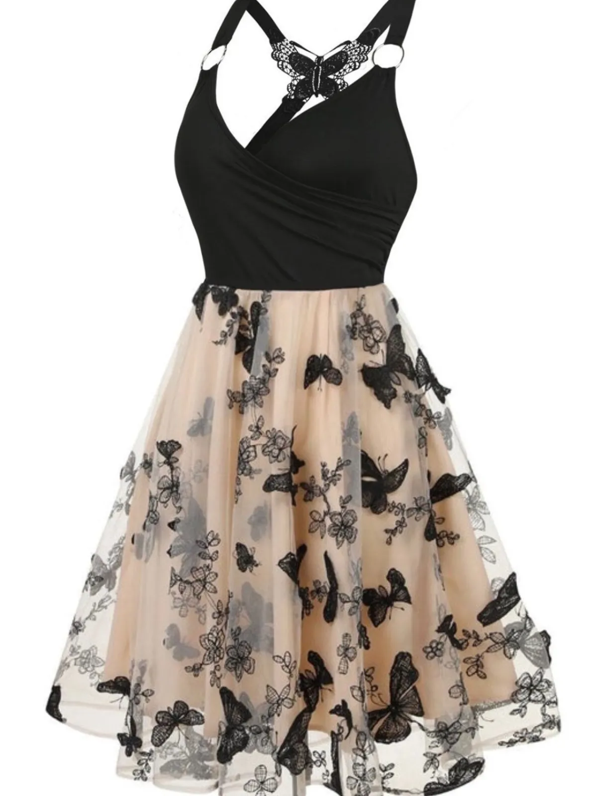 Discount Retro Stage 1950s 3D Butterfly Embroidered Patchwork Dress