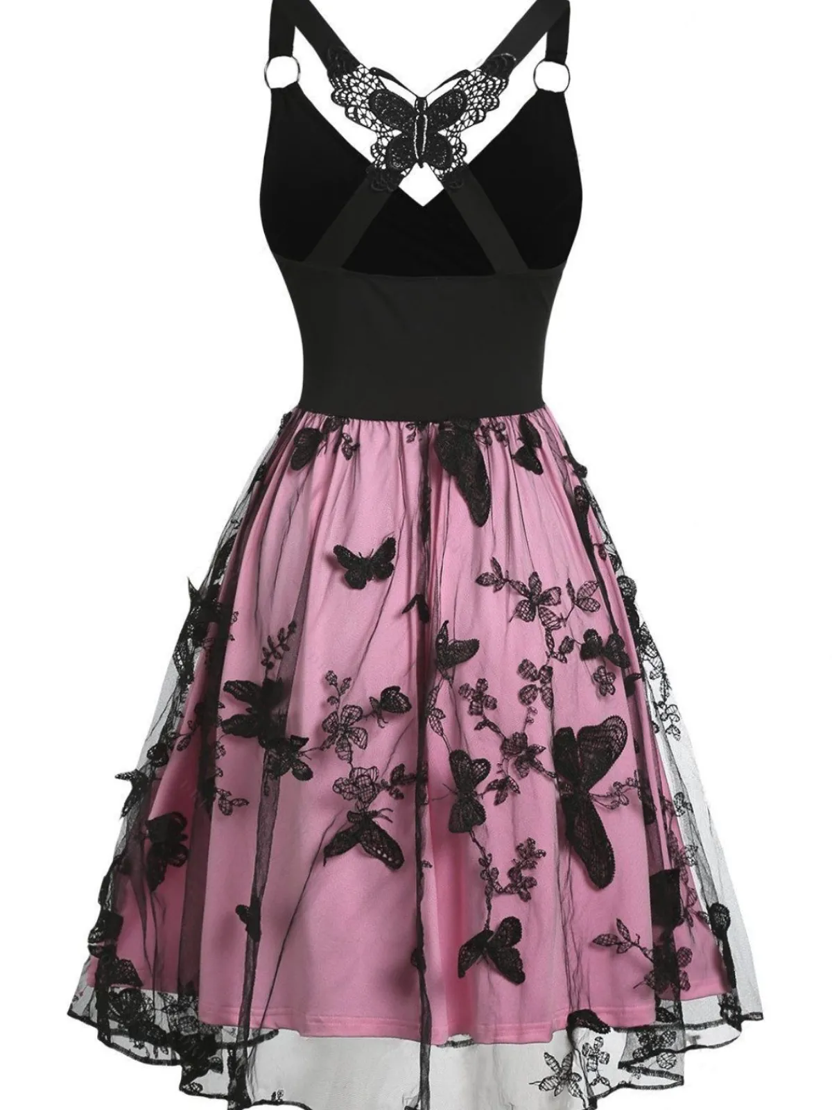 Discount Retro Stage 1950s 3D Butterfly Embroidered Patchwork Dress
