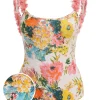 Hot Retro Stage 1930s 3D Floral Strap Backless One-Piece Swimsuit