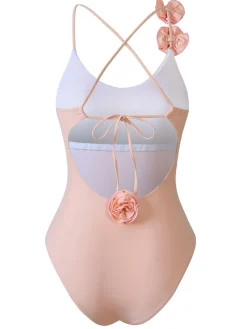 Outlet Retro Stage 1940s 3D Rose Back Cross Straps Swimsuit