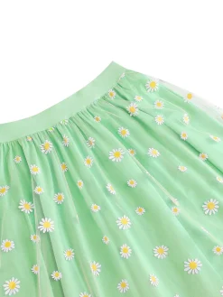 Clearance Retro Stage 1940s Daisy Mesh High Waist A-Line Skirt