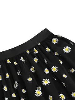 Clearance Retro Stage 1940s Daisy Mesh High Waist A-Line Skirt