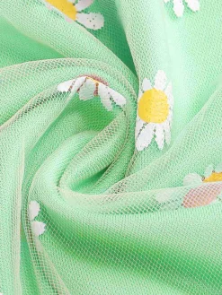 Clearance Retro Stage 1940s Daisy Mesh High Waist A-Line Skirt