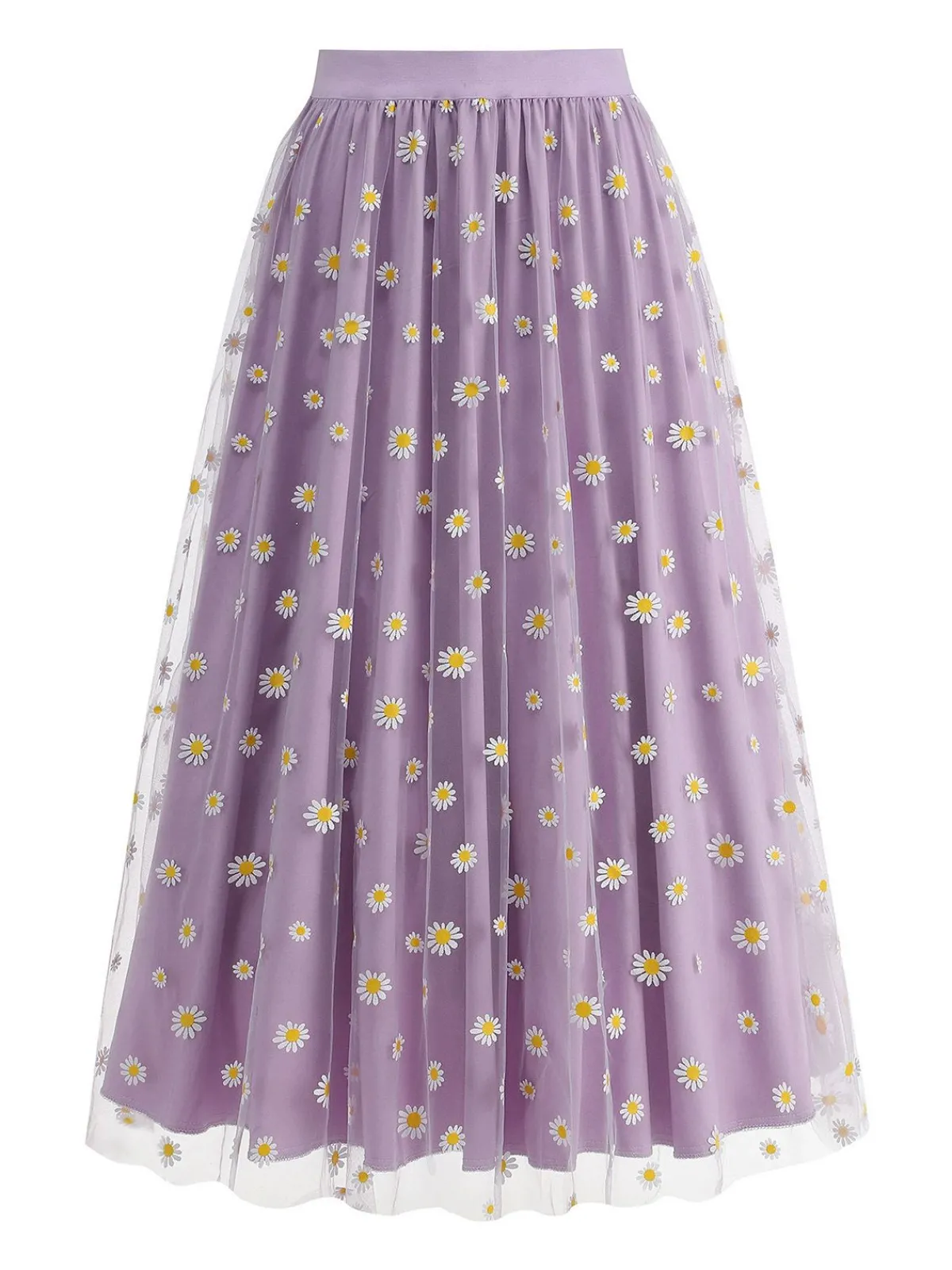 Clearance Retro Stage 1940s Daisy Mesh High Waist A-Line Skirt