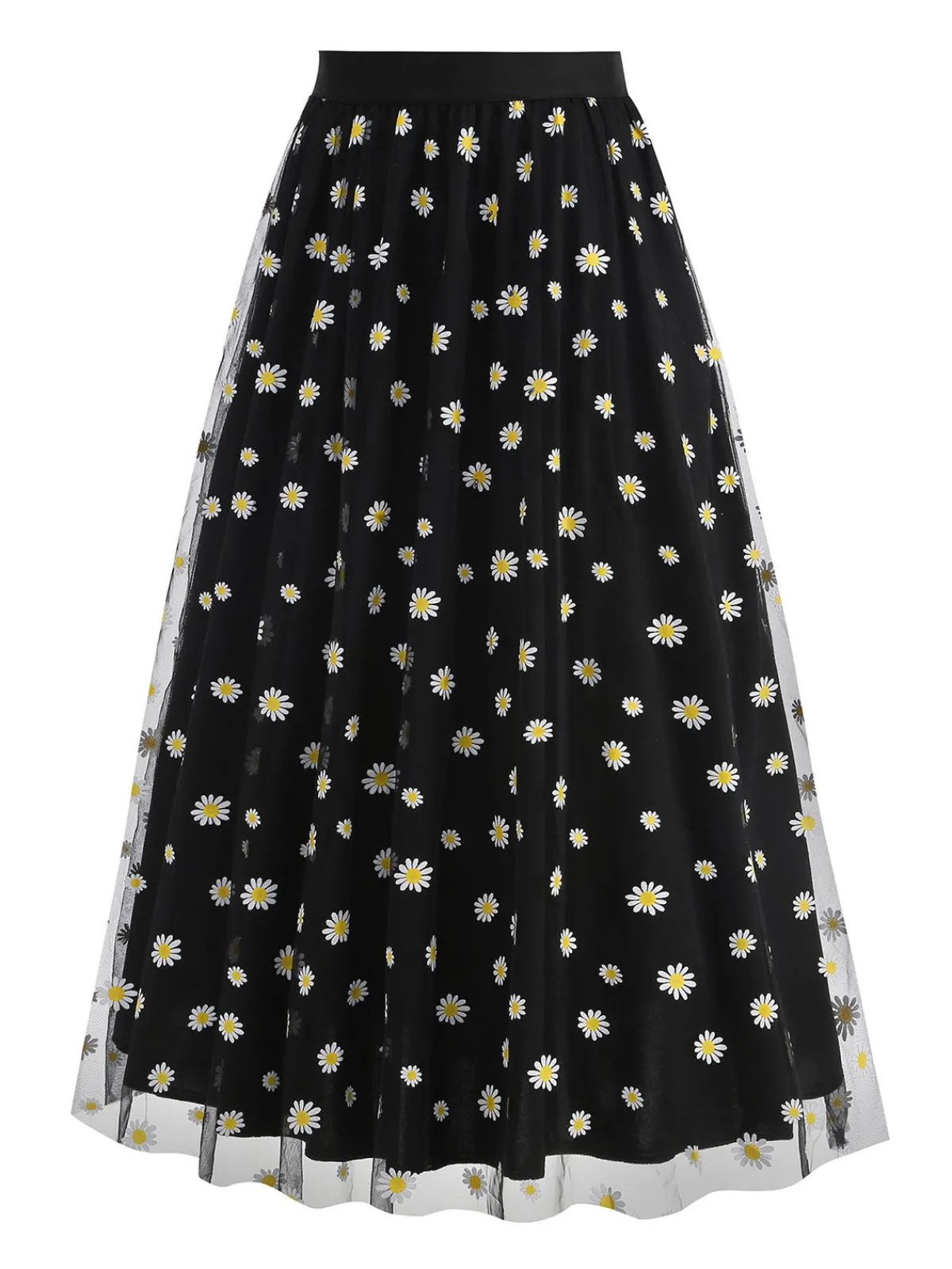 Clearance Retro Stage 1940s Daisy Mesh High Waist A-Line Skirt