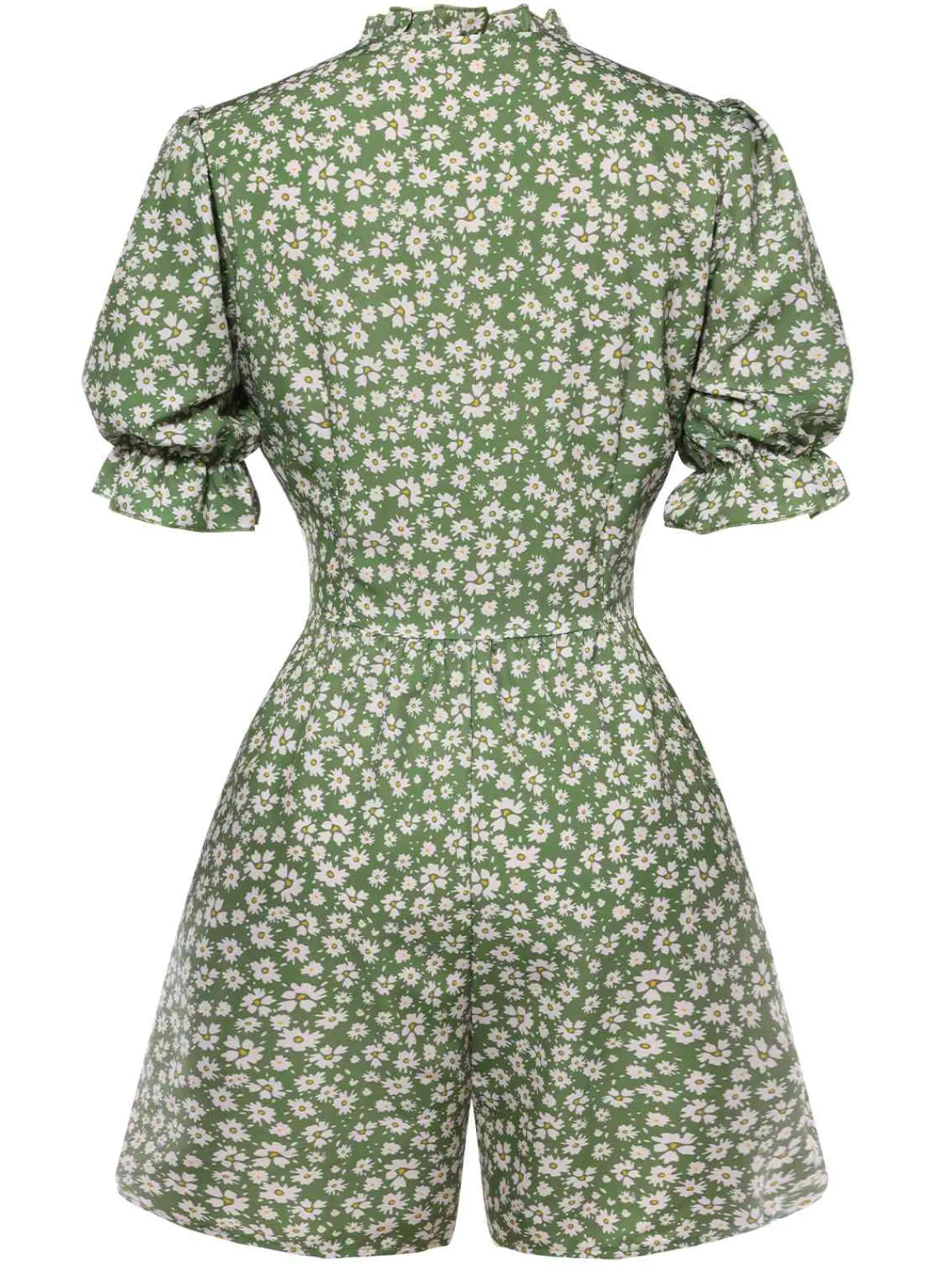 Sale Retro Stage 1940s Daisy Pleats Collar Puff Sleeves Romper