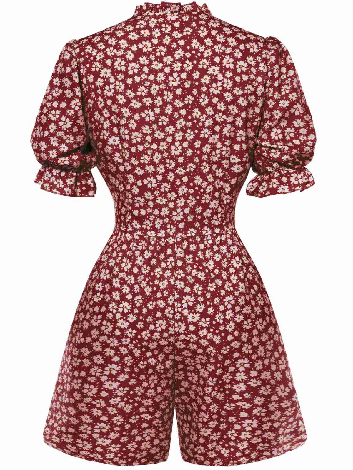 Sale Retro Stage 1940s Daisy Pleats Collar Puff Sleeves Romper