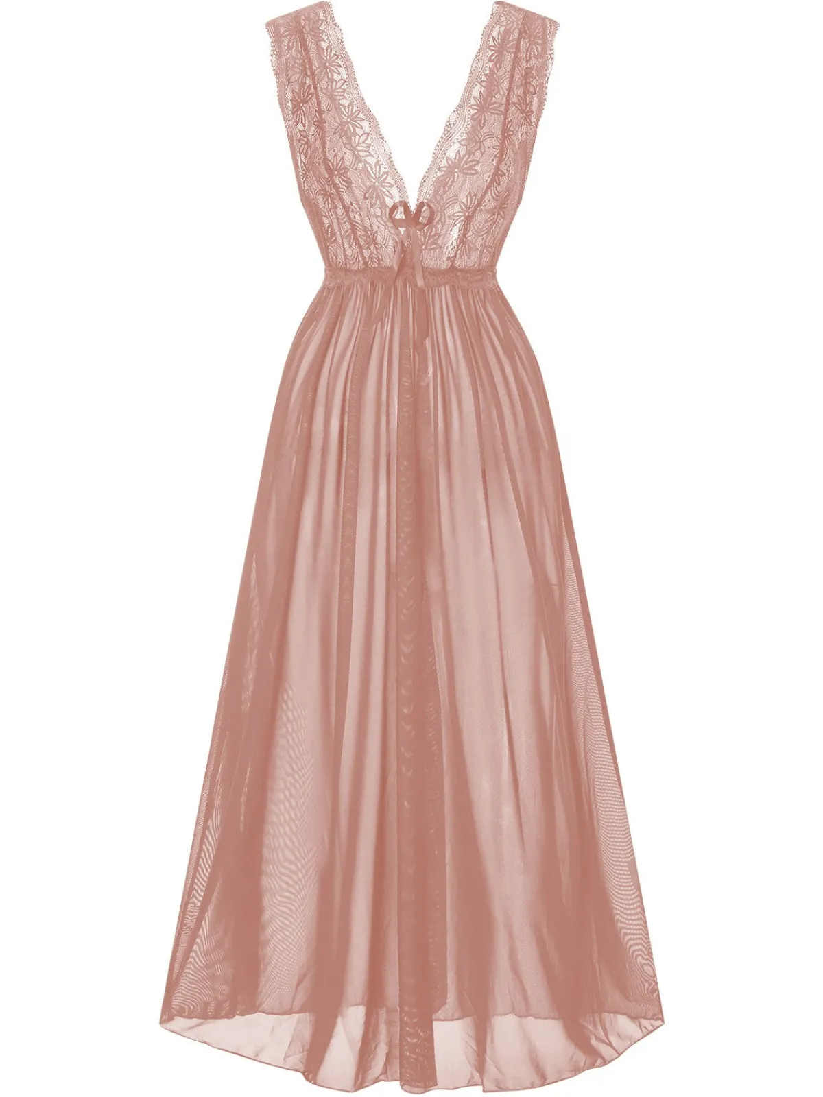 Best Retro Stage 1930s Deep V-Neck Lace Mesh Nightgown