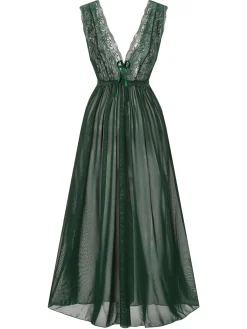 Best Retro Stage 1930s Deep V-Neck Lace Mesh Nightgown