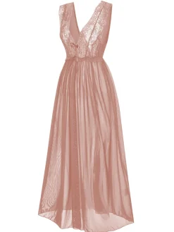 Best Retro Stage 1930s Deep V-Neck Lace Mesh Nightgown