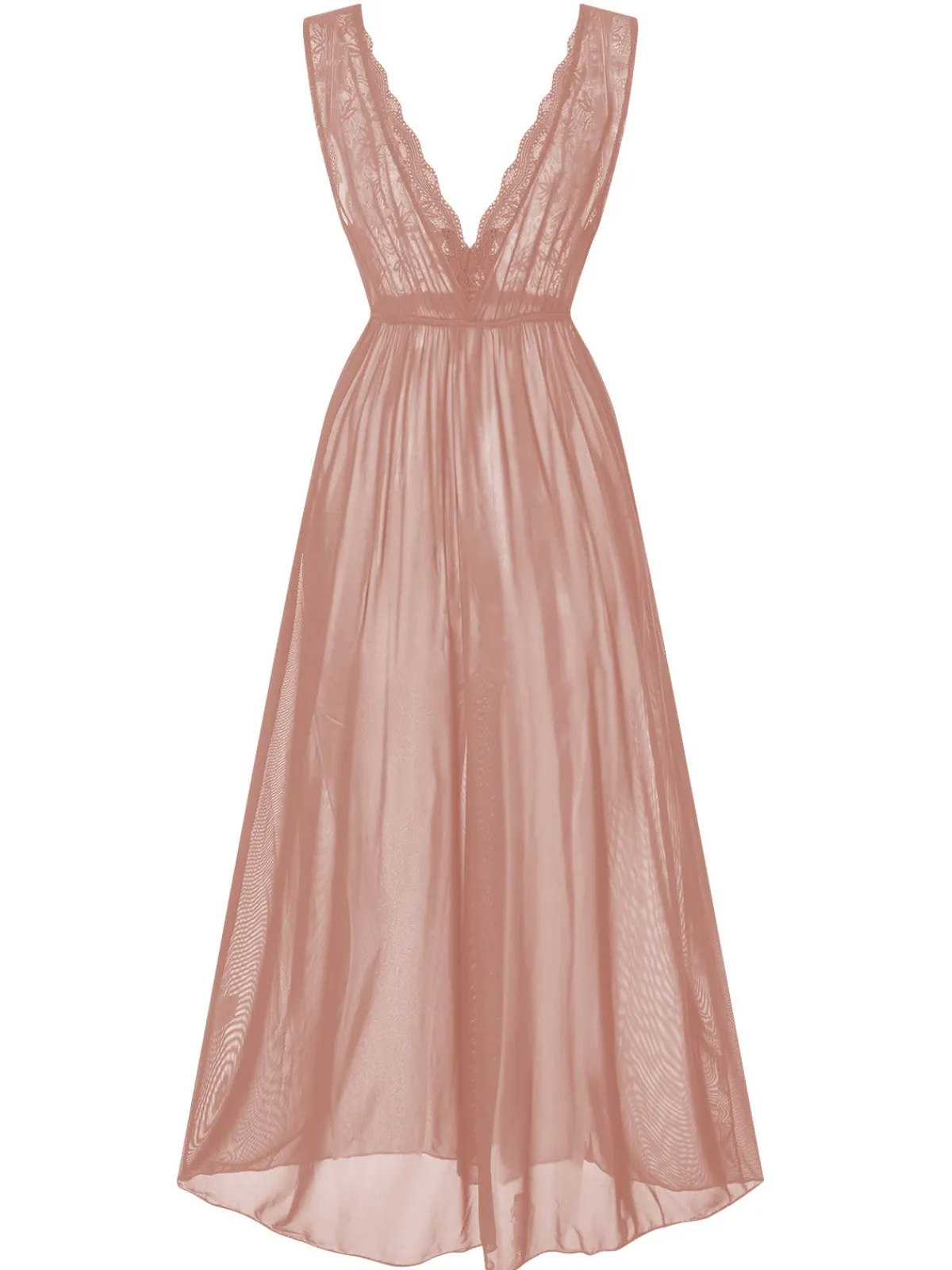 Best Retro Stage 1930s Deep V-Neck Lace Mesh Nightgown