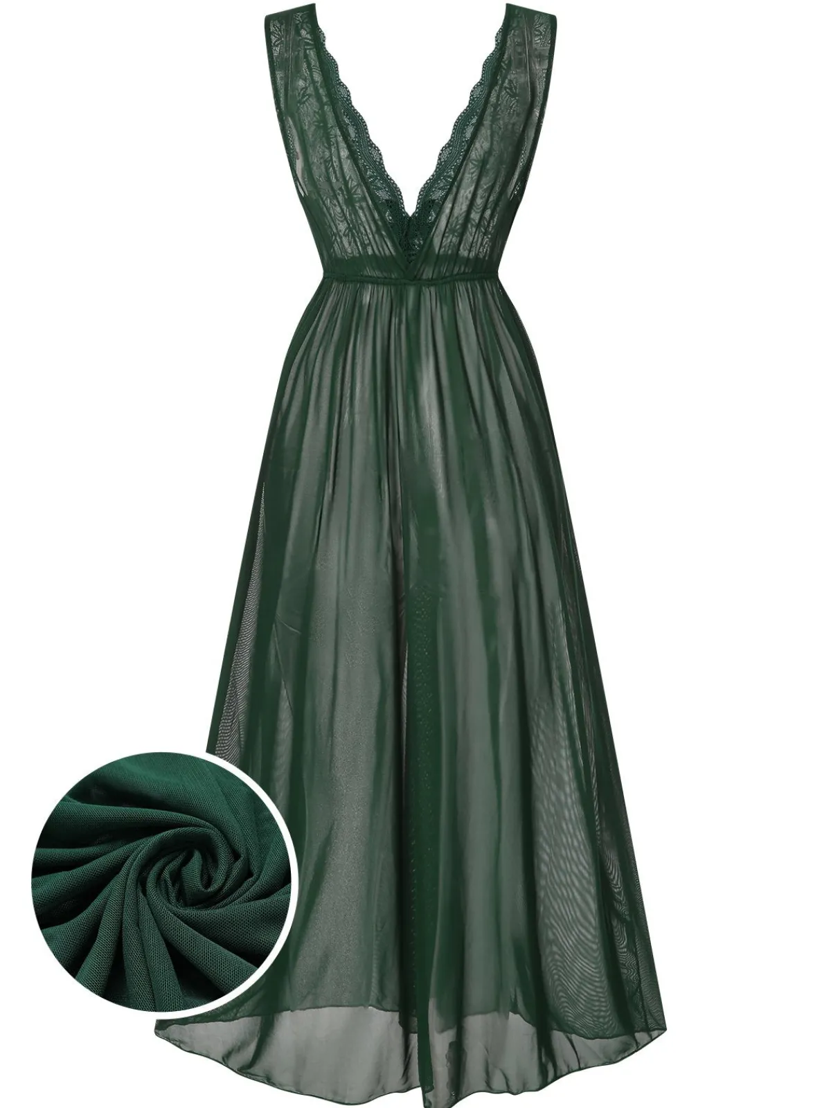 Best Retro Stage 1930s Deep V-Neck Lace Mesh Nightgown